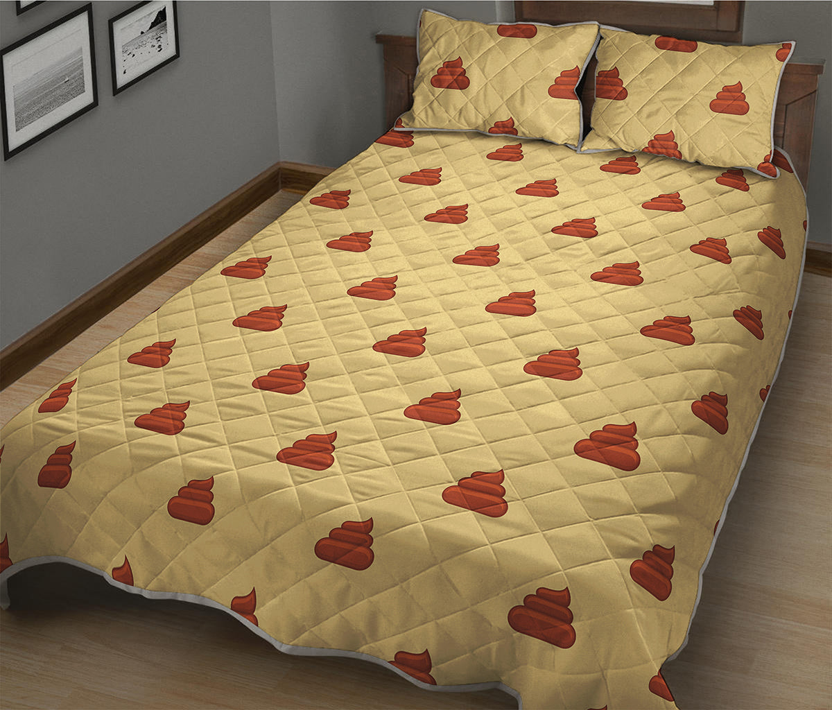 Brown Poop Pattern Print Quilt Bed Set