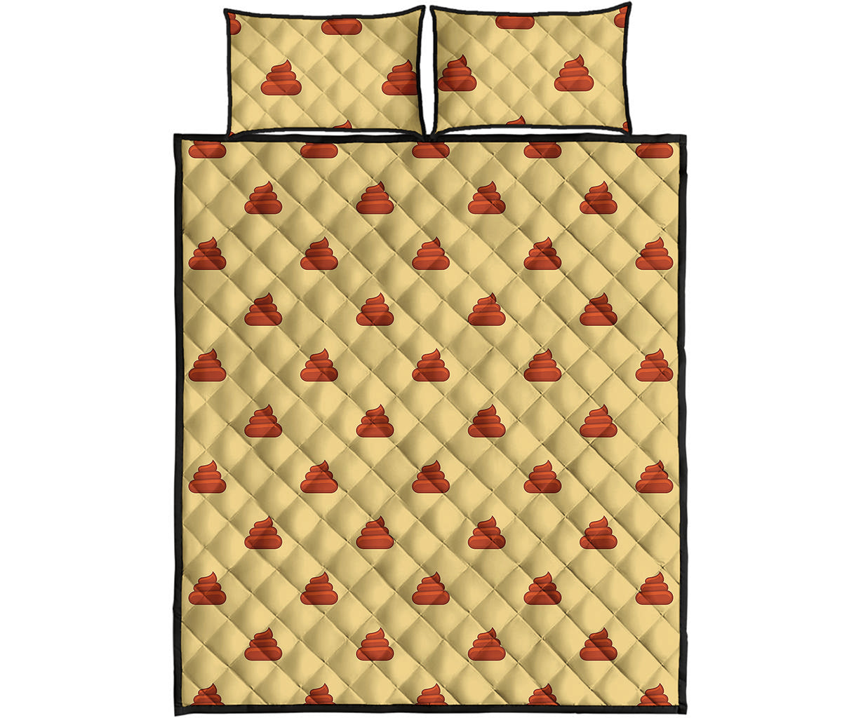 Brown Poop Pattern Print Quilt Bed Set