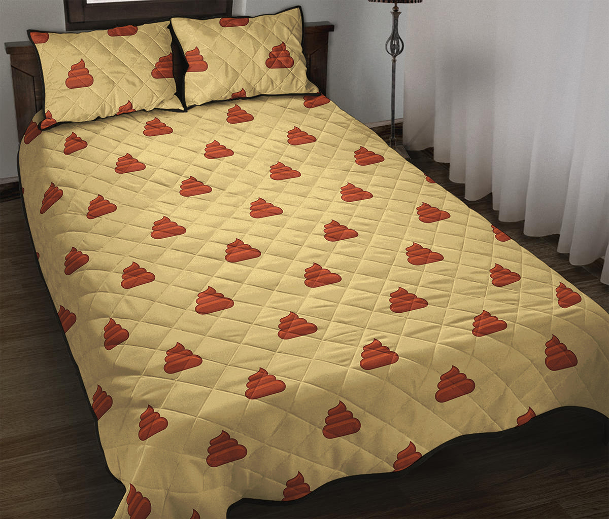 Brown Poop Pattern Print Quilt Bed Set