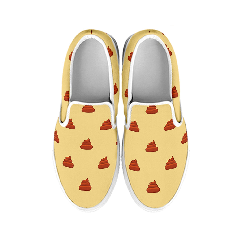 Brown Poop Pattern Print White Slip On Shoes