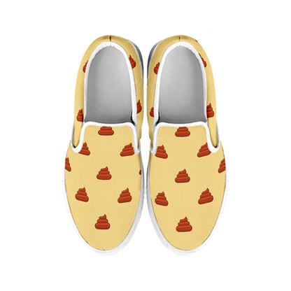 Brown Poop Pattern Print White Slip On Shoes