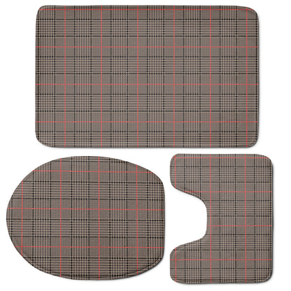 Brown Prince of Wales Check Print 3 Piece Bath Mat Set