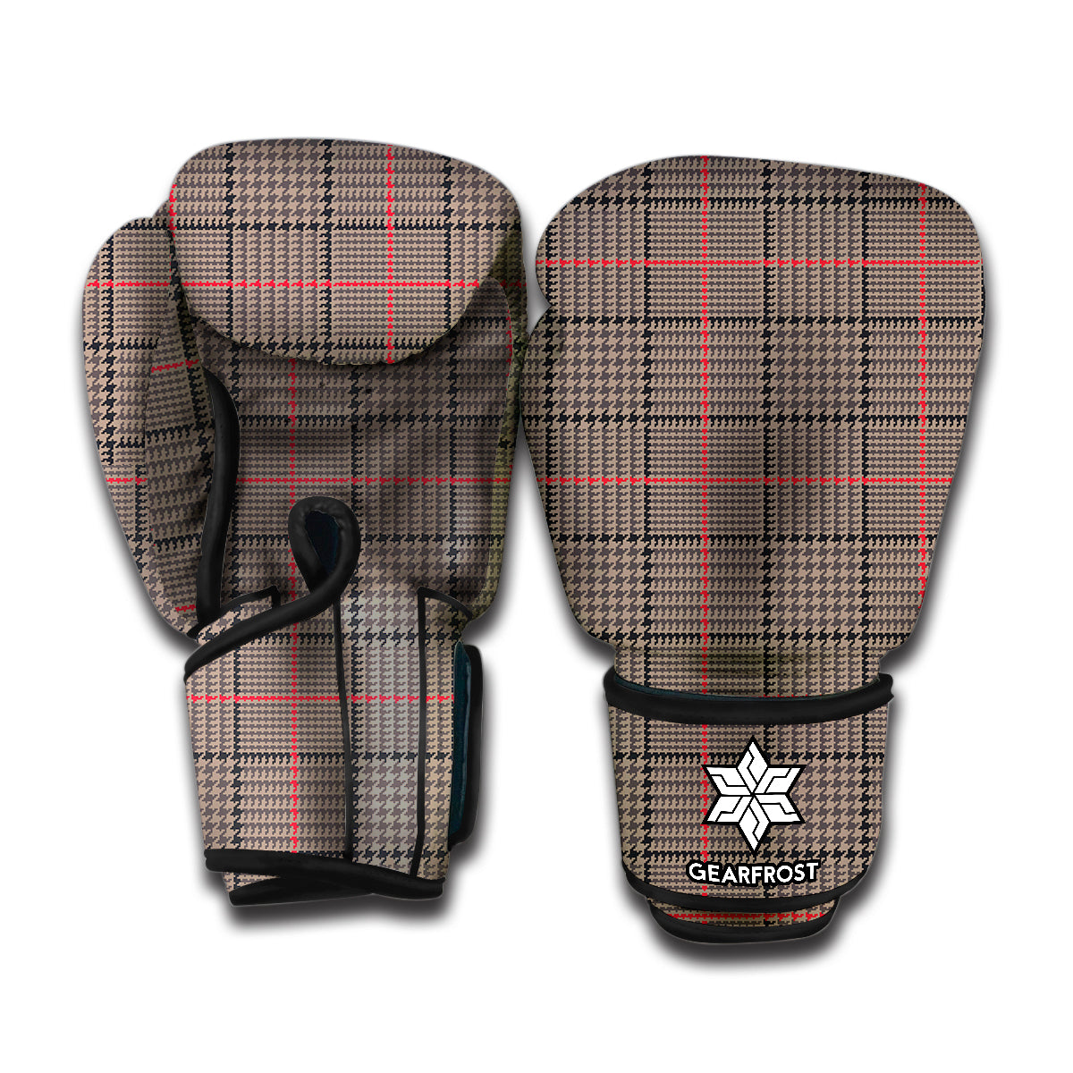 Brown Prince of Wales Check Print Boxing Gloves