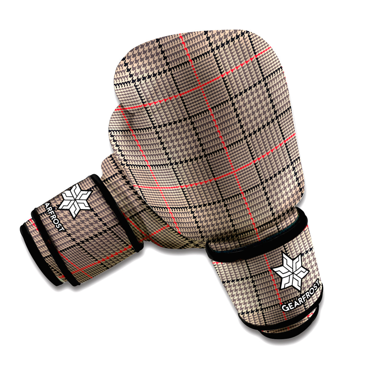 Brown Prince of Wales Check Print Boxing Gloves