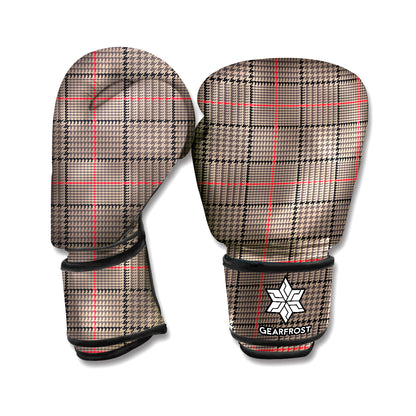 Brown Prince of Wales Check Print Boxing Gloves