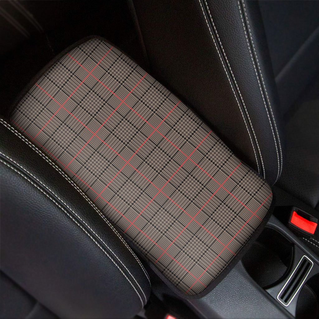 Brown Prince of Wales Check Print Car Center Console Cover