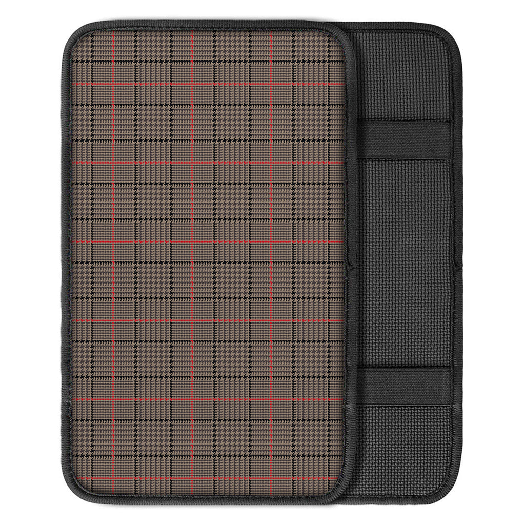 Brown Prince of Wales Check Print Car Center Console Cover