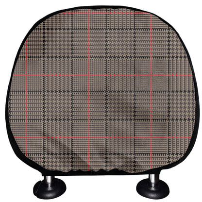 Brown Prince of Wales Check Print Car Headrest Covers
