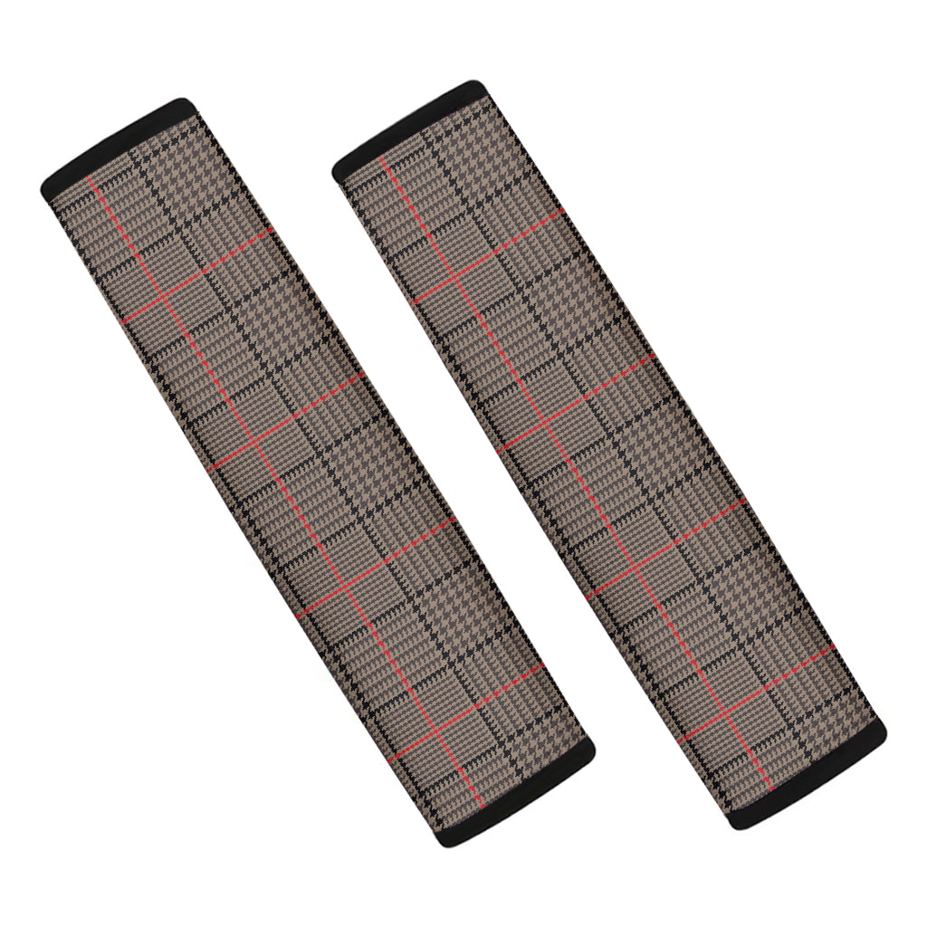 Brown Prince of Wales Check Print Car Seat Belt Covers