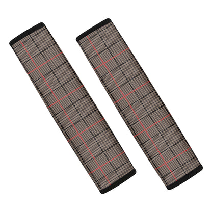 Brown Prince of Wales Check Print Car Seat Belt Covers