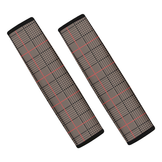 Brown Prince of Wales Check Print Car Seat Belt Covers