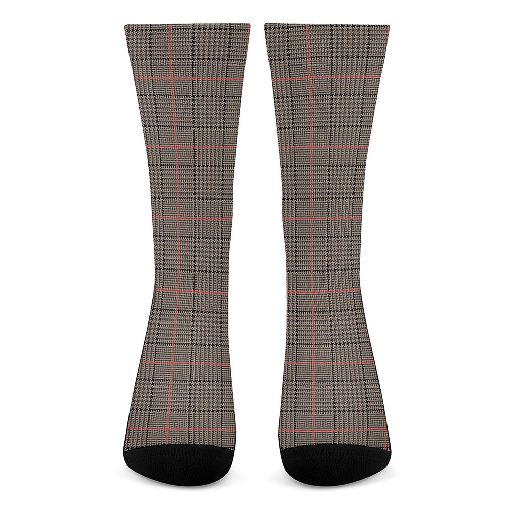 Brown Prince of Wales Check Print Crew Socks