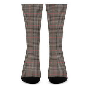 Brown Prince of Wales Check Print Crew Socks