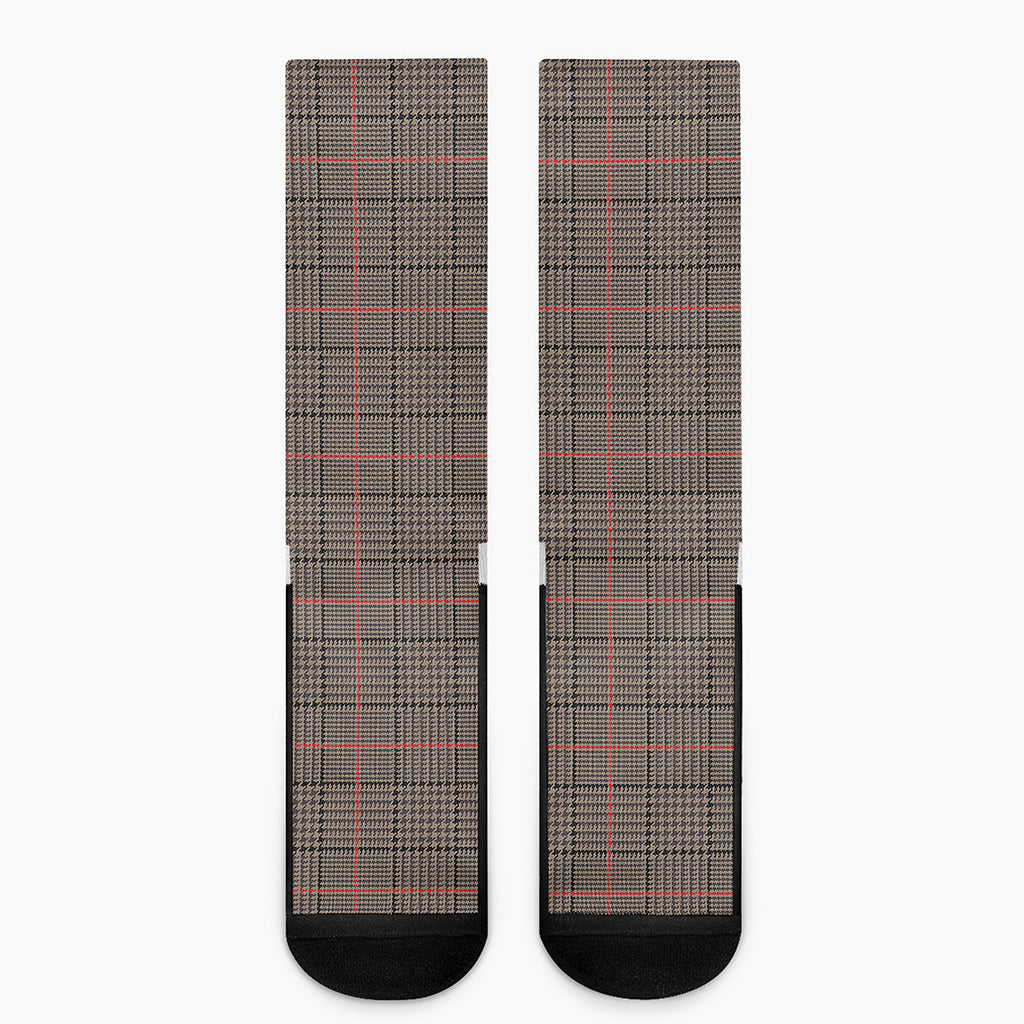 Brown Prince of Wales Check Print Crew Socks