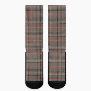 Brown Prince of Wales Check Print Crew Socks