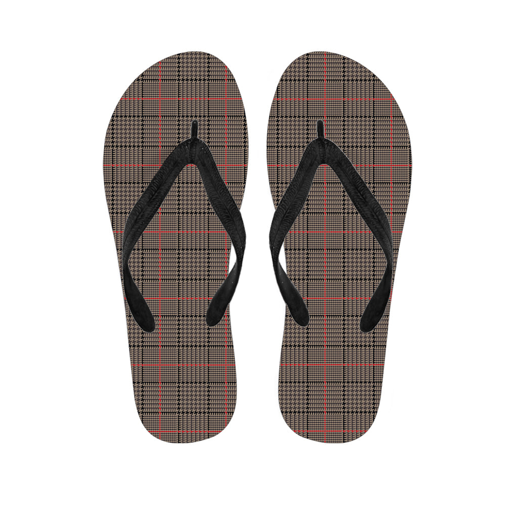 Brown Prince of Wales Check Print Flip Flops