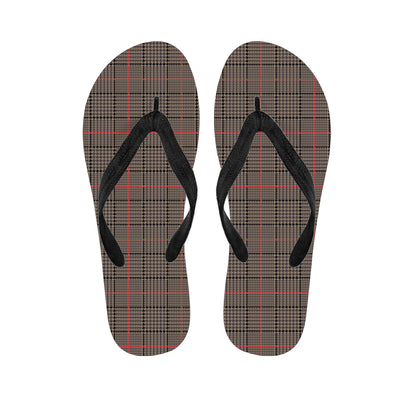 Brown Prince of Wales Check Print Flip Flops
