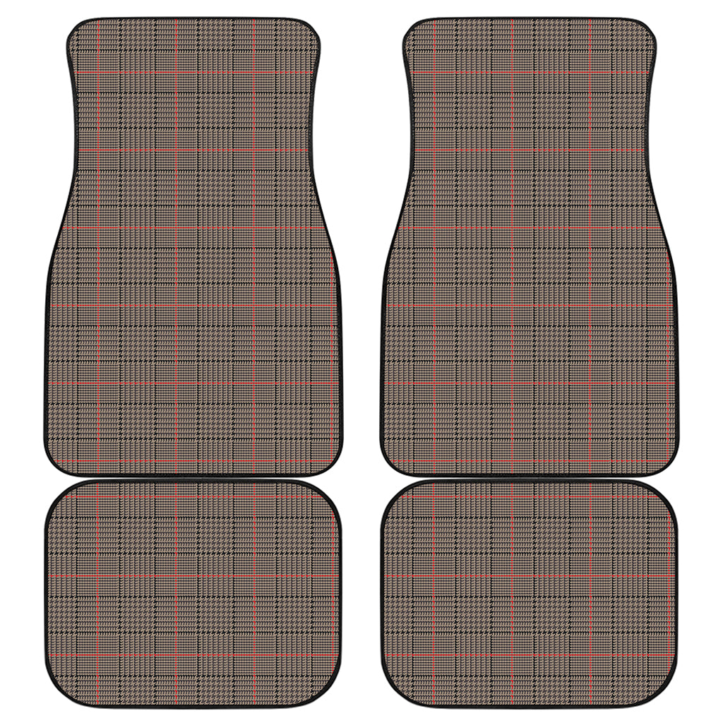 Brown Prince of Wales Check Print Front and Back Car Floor Mats