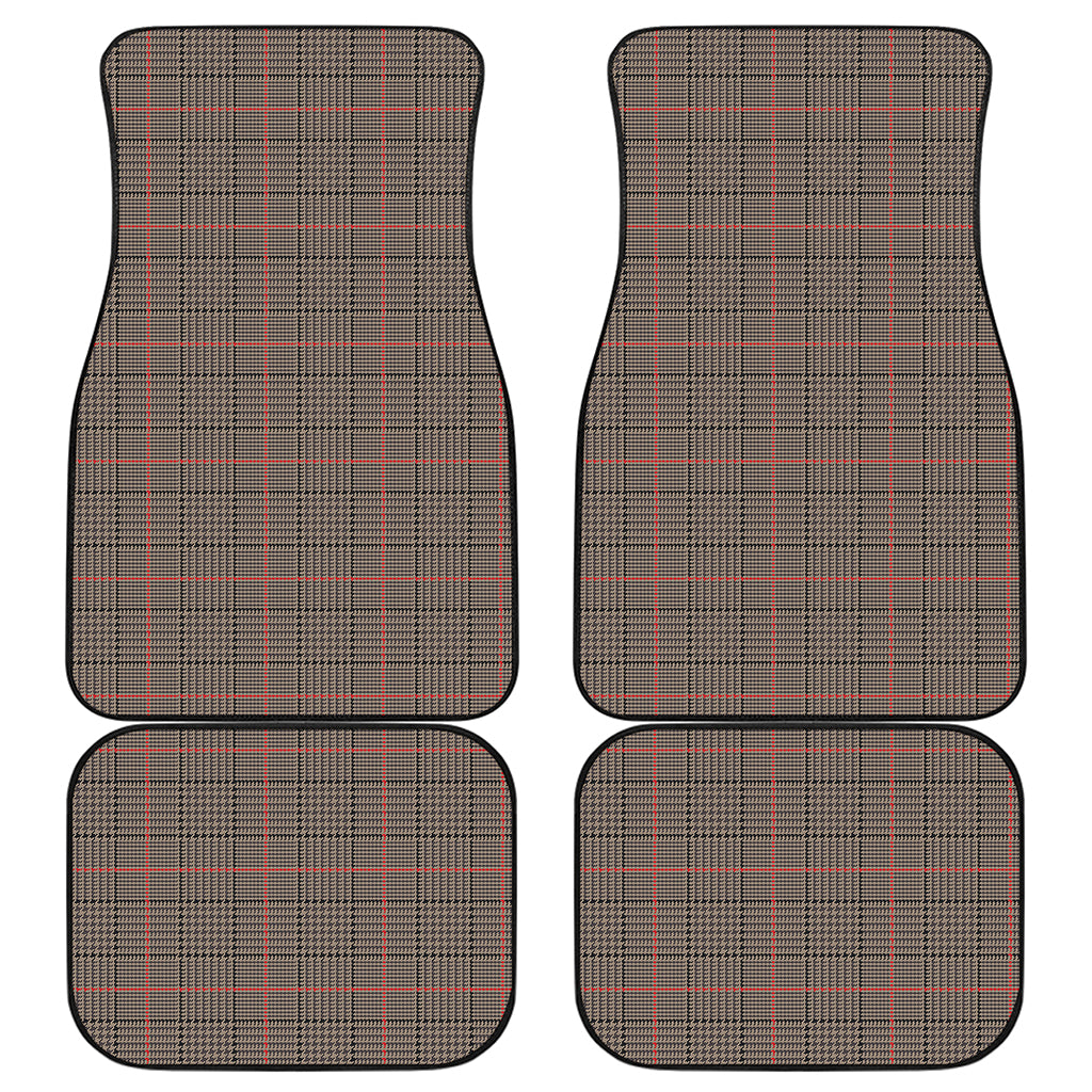 Brown Prince of Wales Check Print Front and Back Car Floor Mats