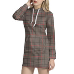 Brown Prince of Wales Check Print Hoodie Dress