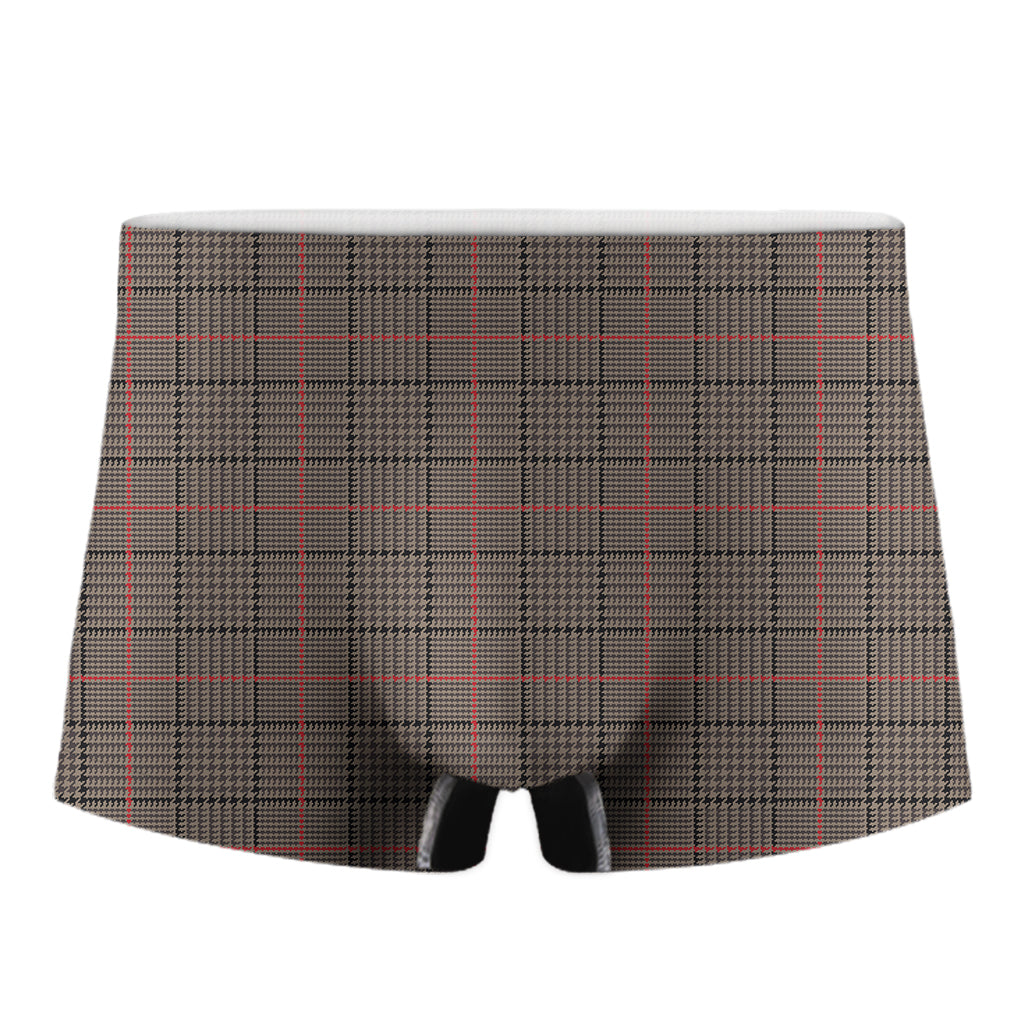 Brown Prince of Wales Check Print Men's Boxer Briefs