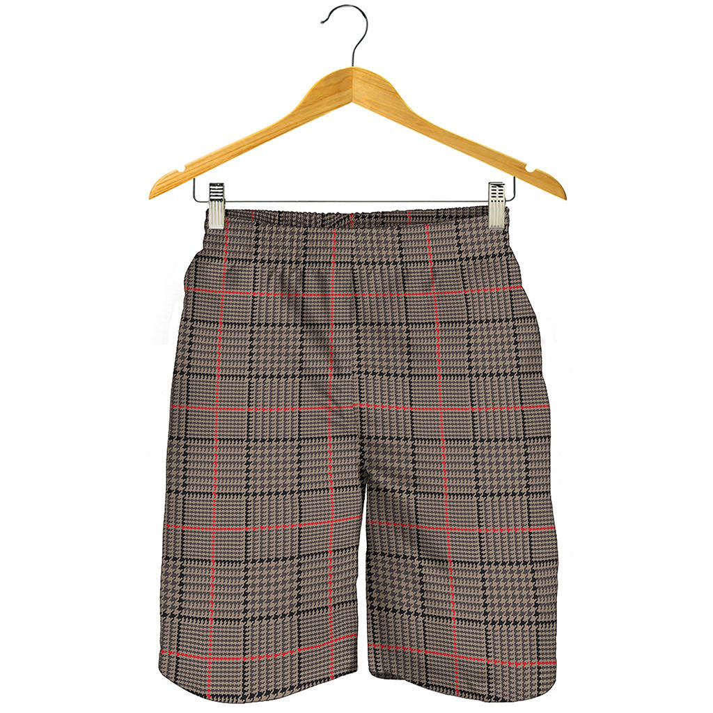 Brown Prince of Wales Check Print Men's Shorts