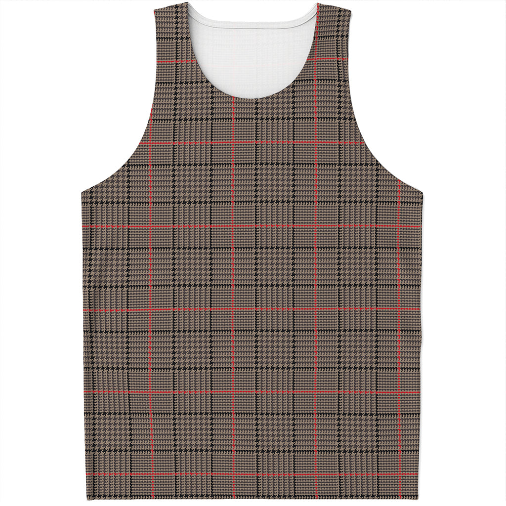 Brown Prince of Wales Check Print Men's Tank Top