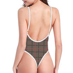 Brown Prince of Wales Check Print One Piece High Cut Swimsuit