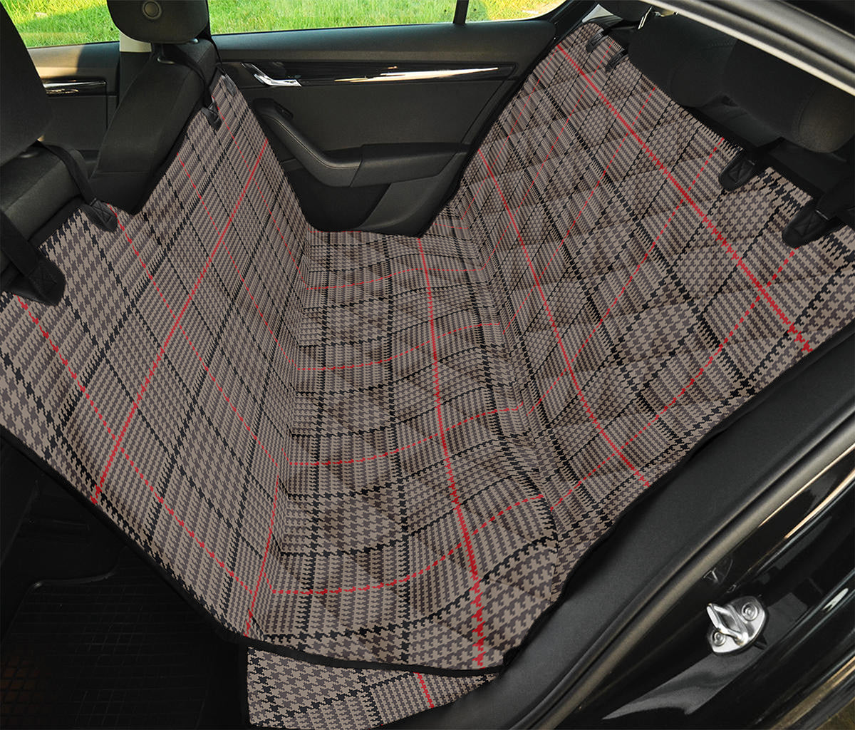 Brown Prince of Wales Check Print Pet Car Back Seat Cover