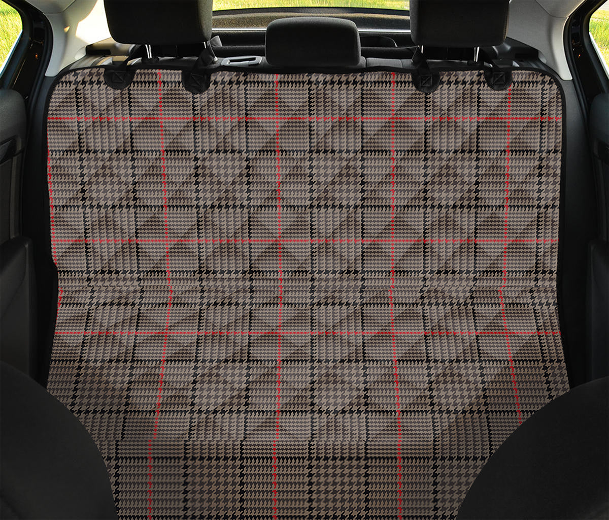 Brown Prince of Wales Check Print Pet Car Back Seat Cover