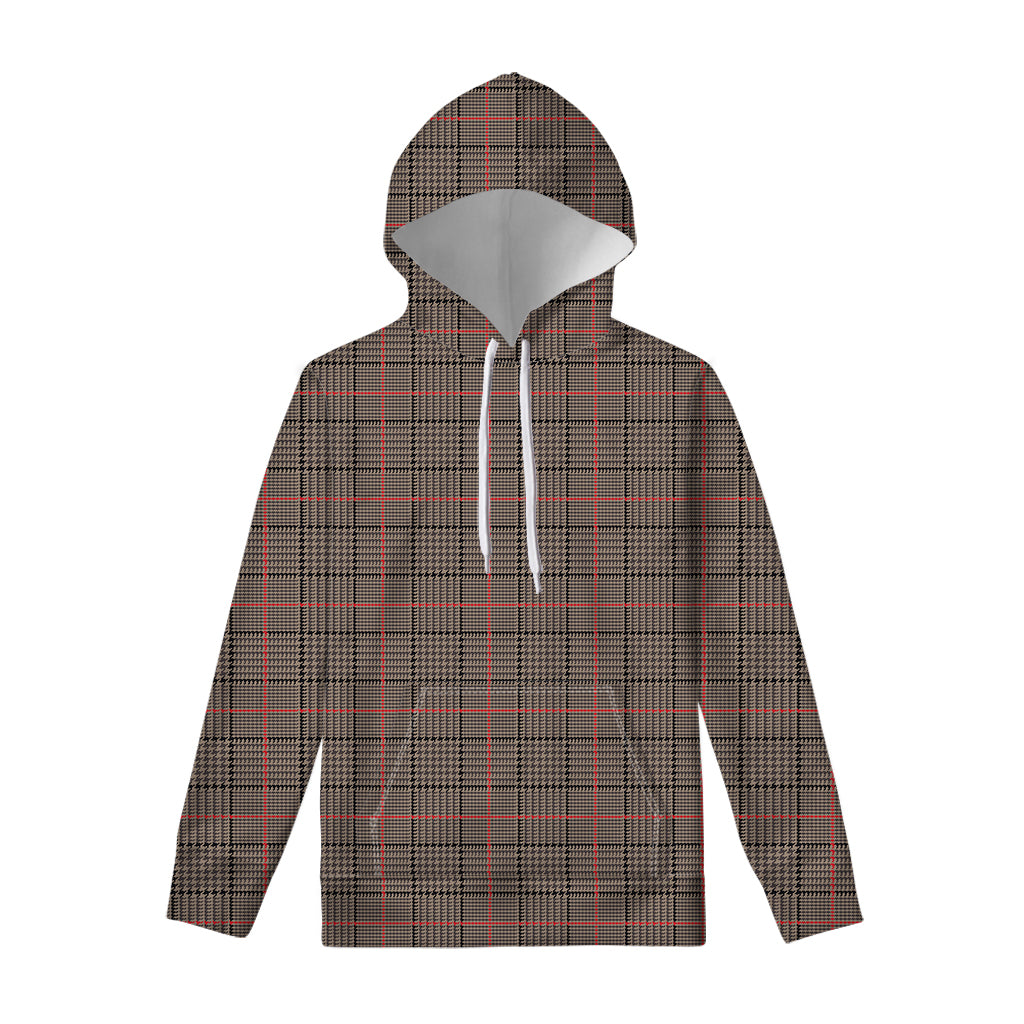 Brown Prince of Wales Check Print Pullover Hoodie