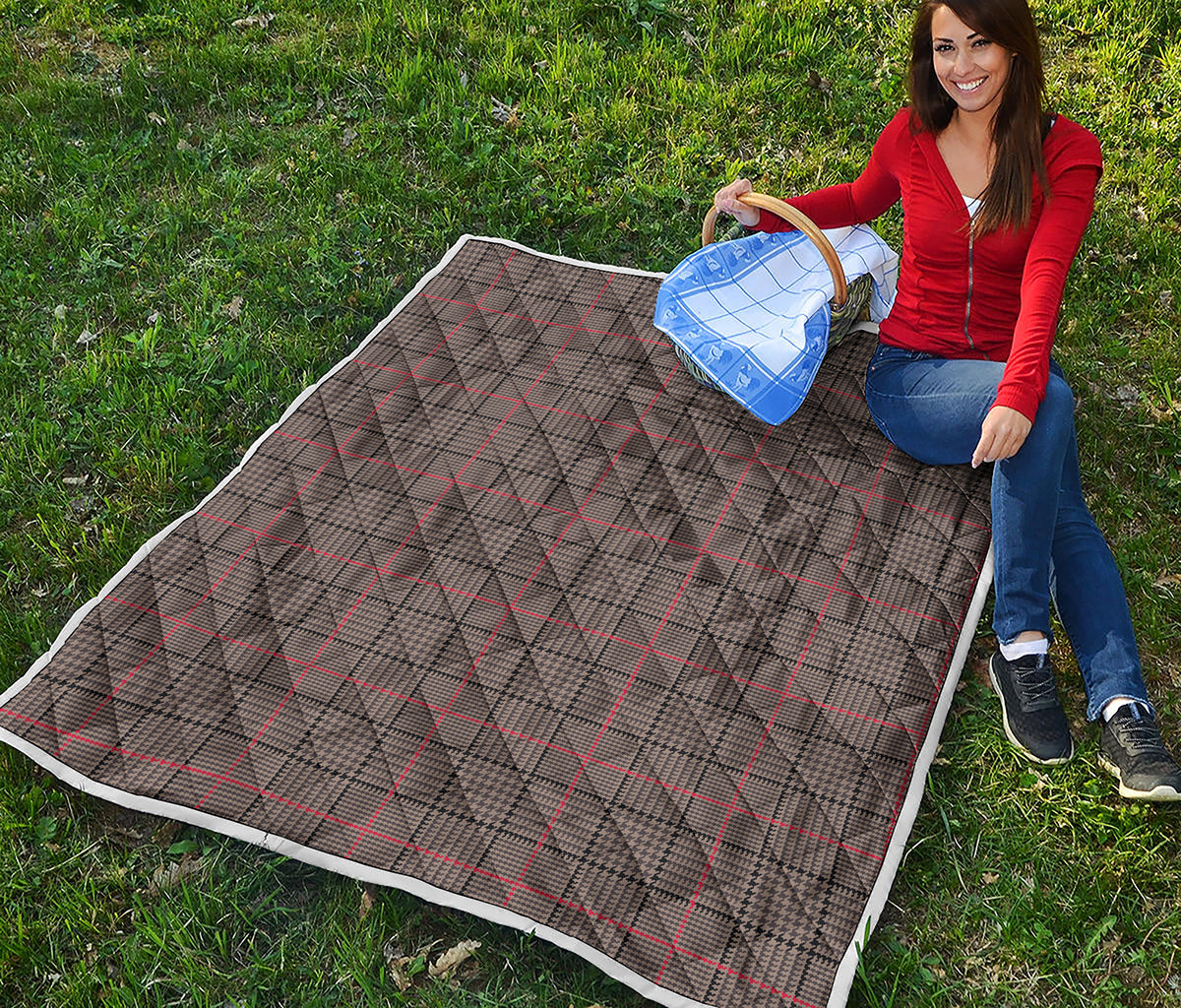 Brown Prince of Wales Check Print Quilt