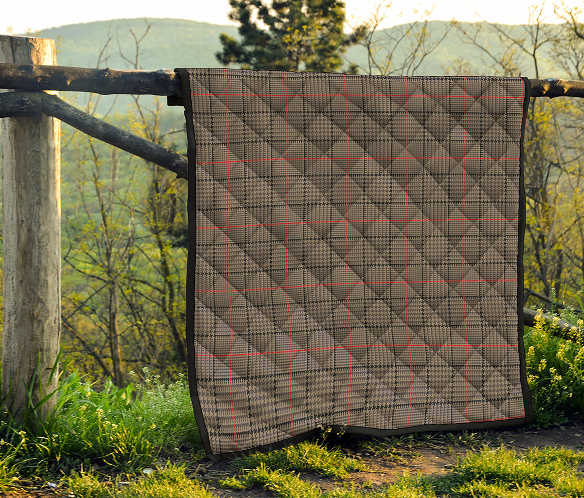 Brown Prince of Wales Check Print Quilt