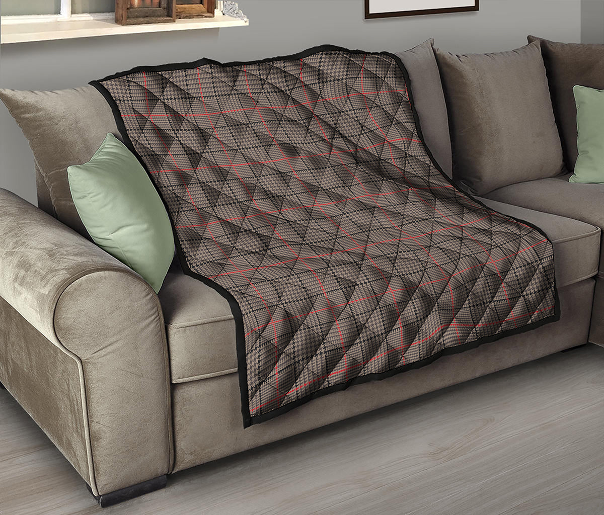 Brown Prince of Wales Check Print Quilt