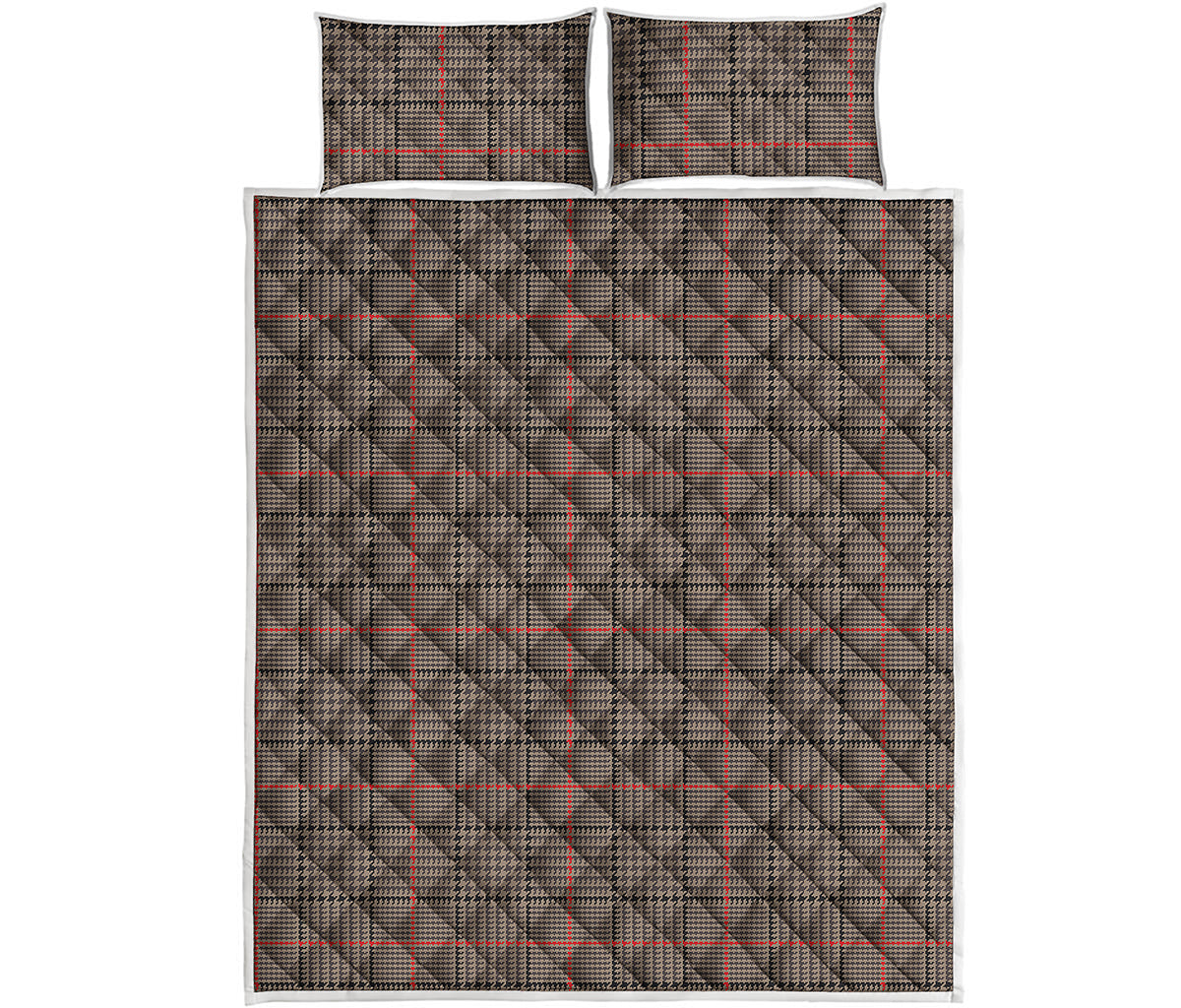 Brown Prince of Wales Check Print Quilt Bed Set