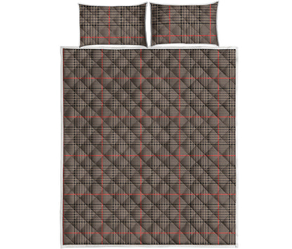 Brown Prince of Wales Check Print Quilt Bed Set