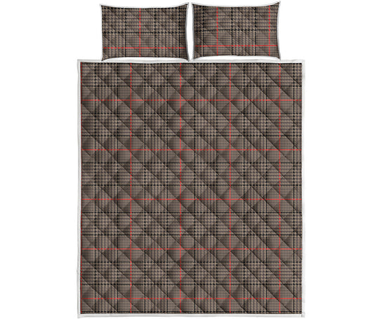 Brown Prince of Wales Check Print Quilt Bed Set