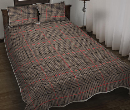 Brown Prince of Wales Check Print Quilt Bed Set