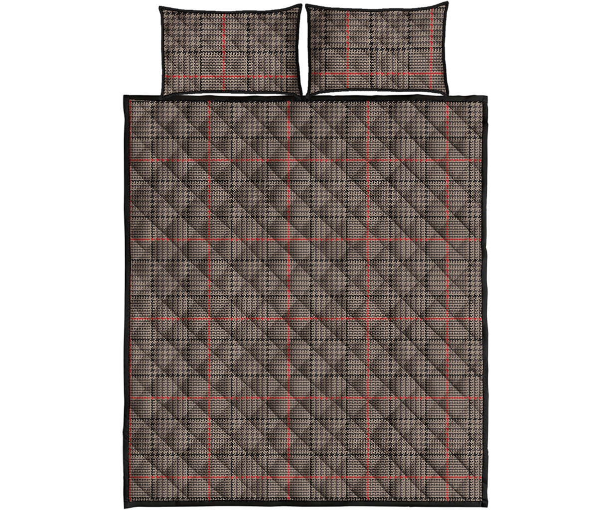 Brown Prince of Wales Check Print Quilt Bed Set