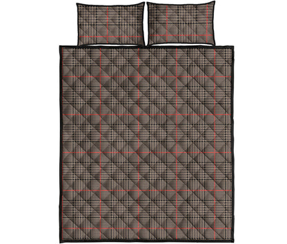 Brown Prince of Wales Check Print Quilt Bed Set