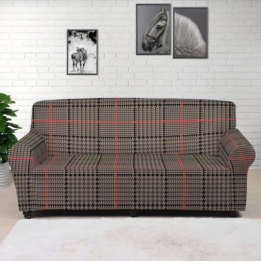 Brown Prince of Wales Check Print Sofa Cover