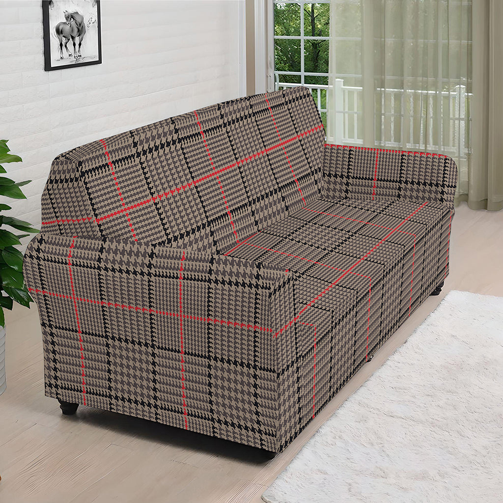 Brown Prince of Wales Check Print Sofa Cover