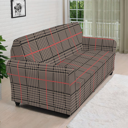 Brown Prince of Wales Check Print Sofa Cover