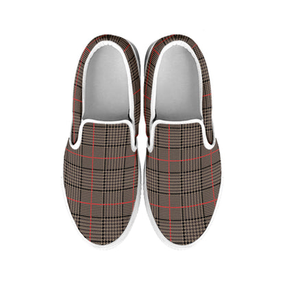 Brown Prince of Wales Check Print White Slip On Shoes