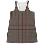 Brown Prince of Wales Check Print Women's Racerback Tank Top