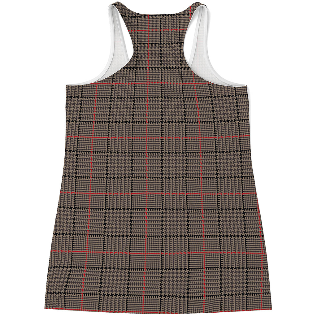 Brown Prince of Wales Check Print Women's Racerback Tank Top
