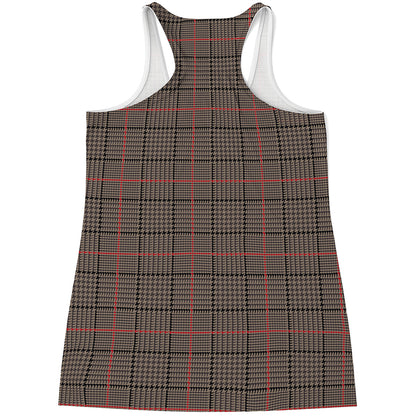 Brown Prince of Wales Check Print Women's Racerback Tank Top