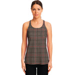 Brown Prince of Wales Check Print Women's Racerback Tank Top