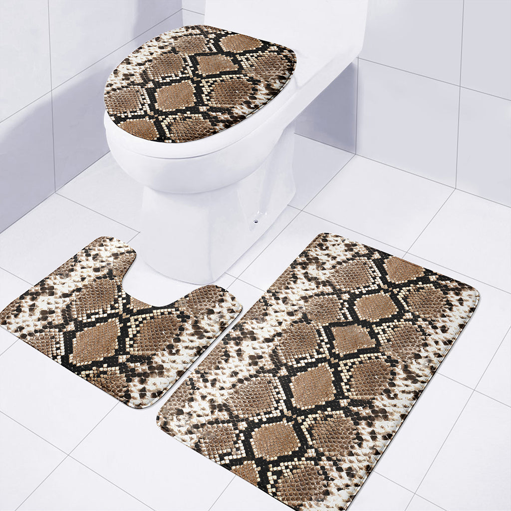 Brown Python Snakeskin Print 3 Piece Bath Mat Set