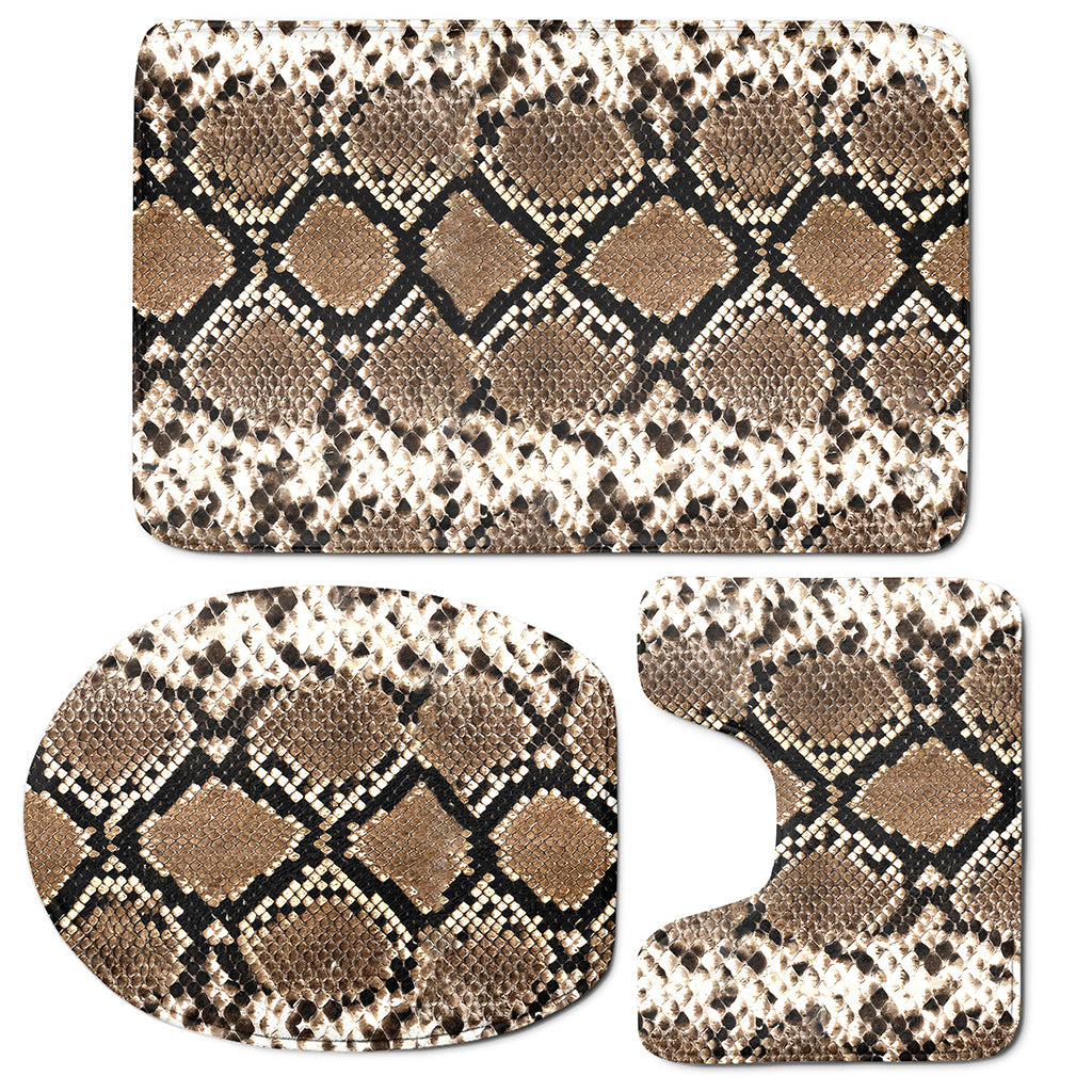 Brown Python Snakeskin Print 3 Piece Bath Mat Set